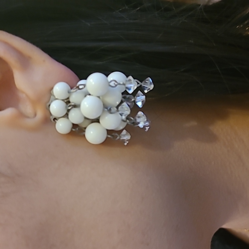 Vintage Milk Glass Chandelier Earrings